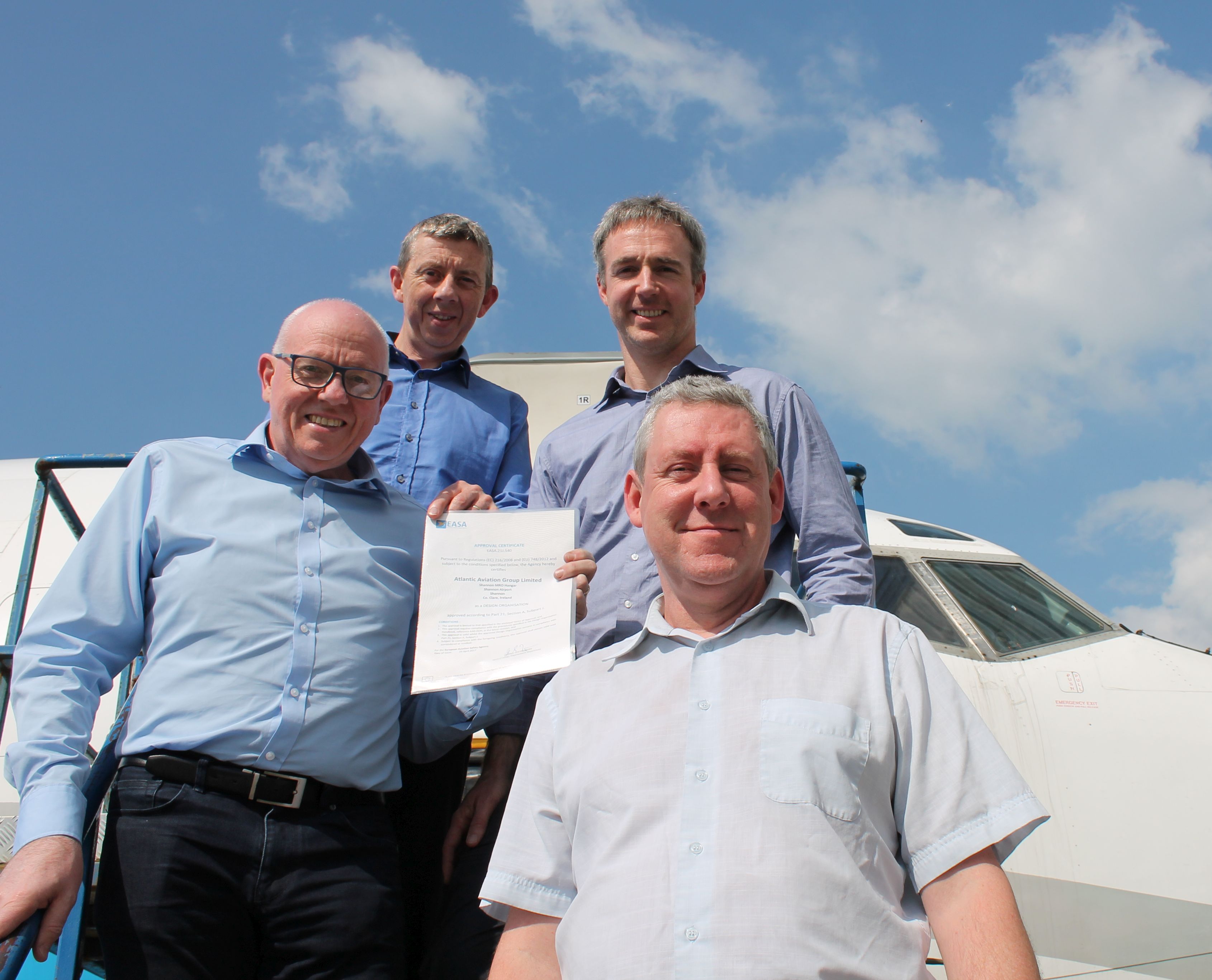 Head of Airworthiness Nick Holdaway, Quality Manager Joe Martin, Design Services Manager Colm Carty and Quality Assurance Inspector Brian Loftus at the announcement of Design services approval for Atlantic Aviation Group.