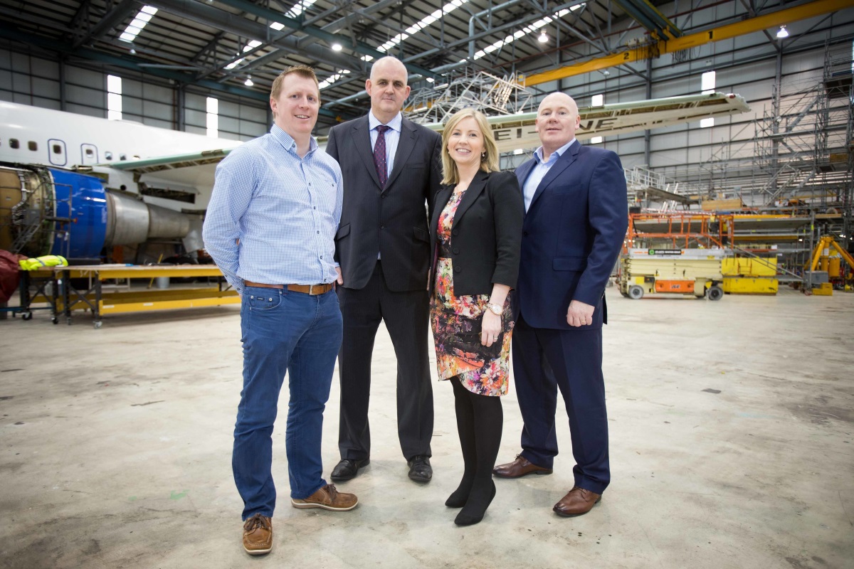 Atlantic Aviation Group owner Patrick Jordan (Middle) and CEO Connor Flanagan (Right) welcome Shane O’Neill - Chief Operating Officer (L) and Edel Jordan - Director of Strategy & Marketing to the management team. The company moves into 2016 with a focus on strategic growth and change. Photograph by Eamon Ward.