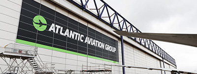 Atlantic Aviation signage at hanger